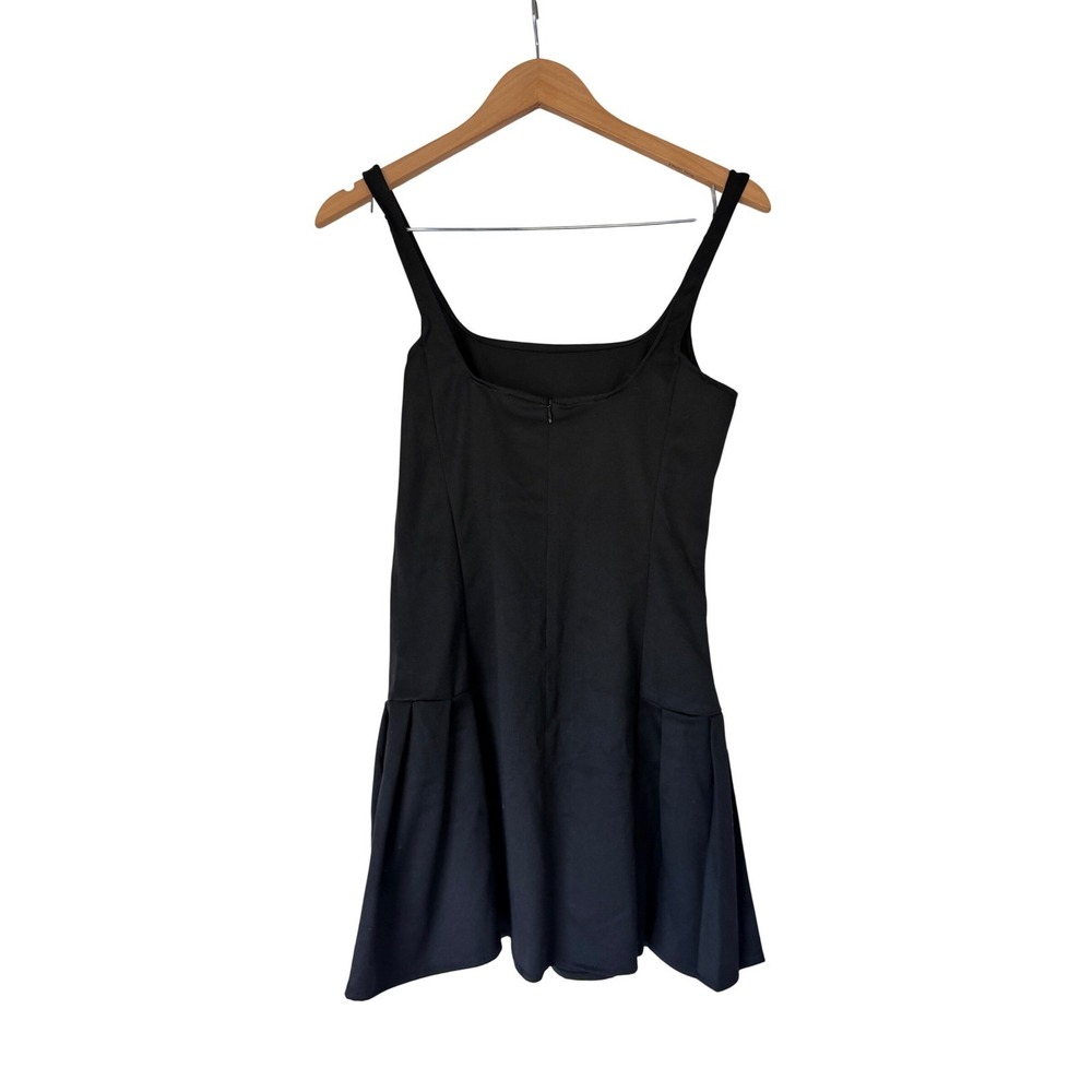 AQUA Black Square Neck Pleated Drop Waist Mini Dress XS Sleeveless NEW - Picture 3 of 4